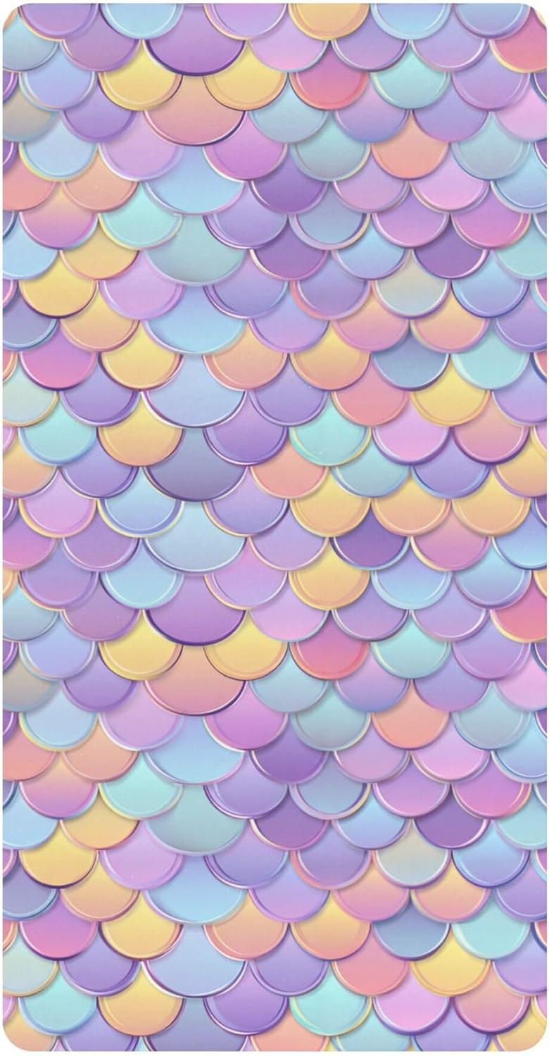 Sea Mermaid Scale Crib Sheets Soft Breathable Fitted Cotton Baby Crib Sheets Mattress Cover for Girl Boy, 52" x 28" x 9"