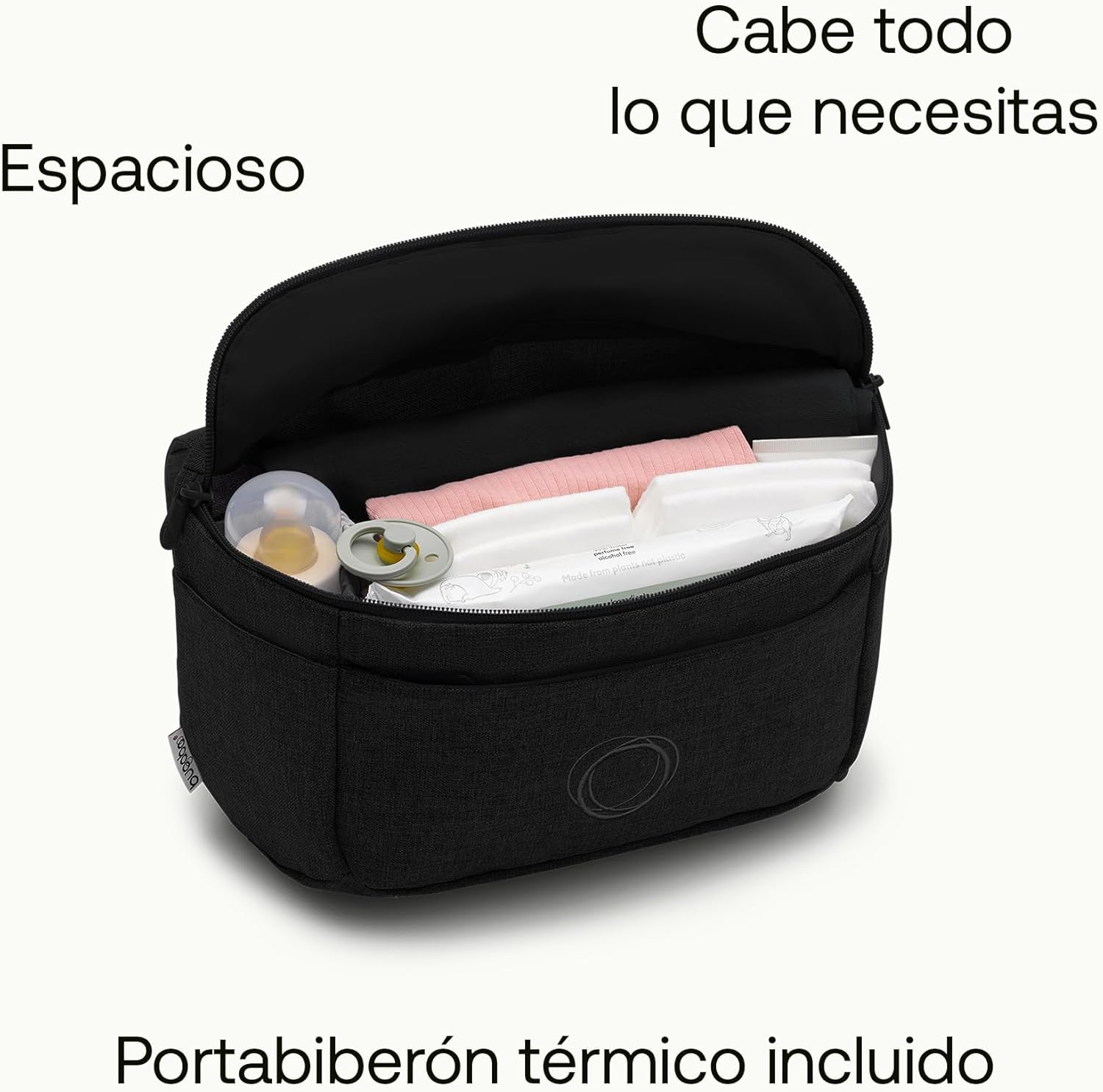 Bolsa colocada en un cochecito mostrando fácil acceso