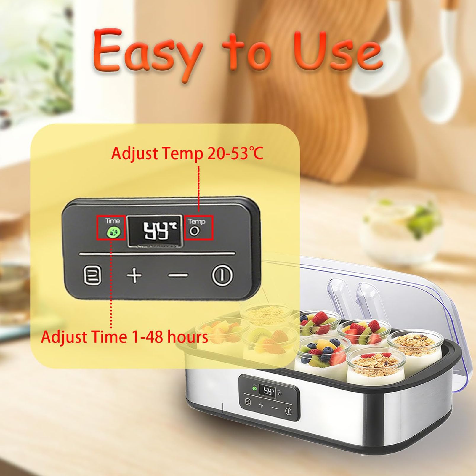 Yogurtiera Automatica, Yogurtiera da 1500 Ml con 8 Vasetti da 180 Ml, | Controllo Regolabile della Temperatura e del Tempo, per Yogurt, Fermentazione del Natto e Produzione di Vino di Riso(8 units)