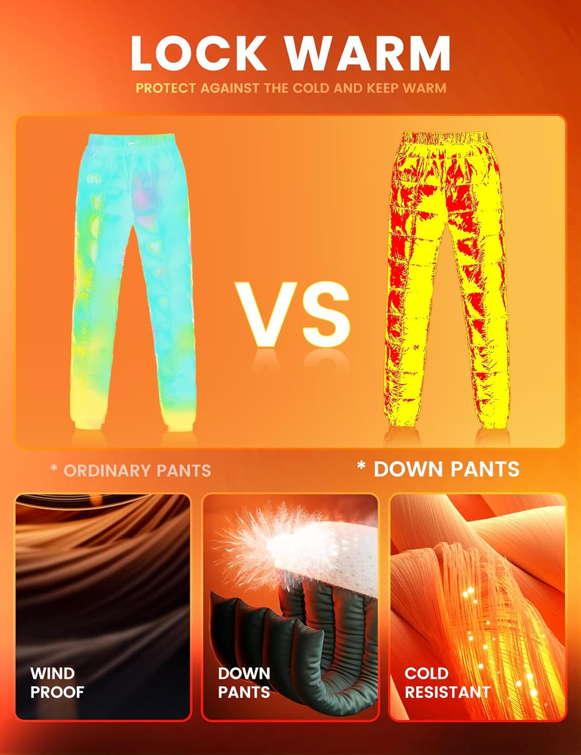 Gihuo Snow Pants Womens Winter Windproof Down Pants Warm Outdoor Ski Pants Padded Loose Ultralight Warm Trousers - Image 5