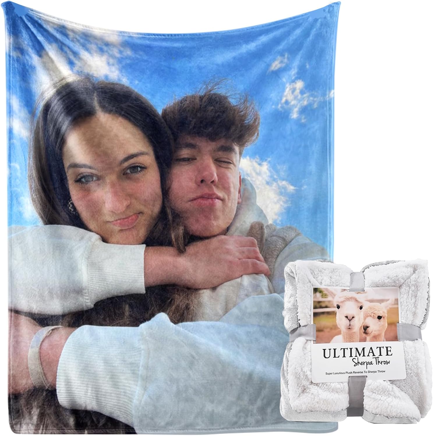 Custom Sherpa Fleece Blanket Girlfriend Boyfriend Gifts Customized Photo Thick Blankets Personalized Throw Blanket with Picture for Couples Birthday Valentines Day Blanket Gifts for Husband Wife