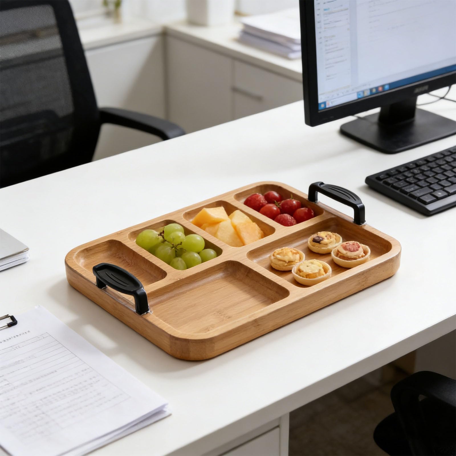 COOLHOOD Plateau à apéritif verrouillable avec tige en polyacrylate - Protection idéale pour les fêtes, les pique-niques, les compartiments séparés - Planches à double usage - Couvercle verrouillable