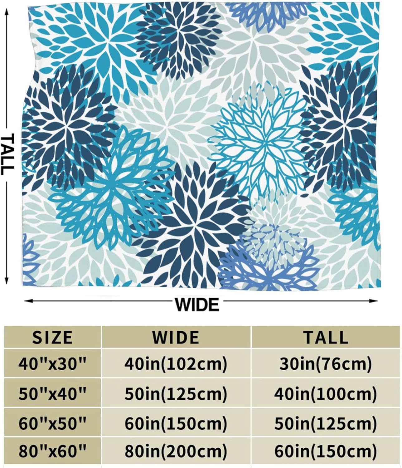 Blue and Navy Chrysanthemum Floral Throw Blankets All Season Ultra Soft Warm Daisy Flowers Fleece Blanket for Home Bed Sofa Couch Chair Outdoor Travel Camping 50x40 Inch