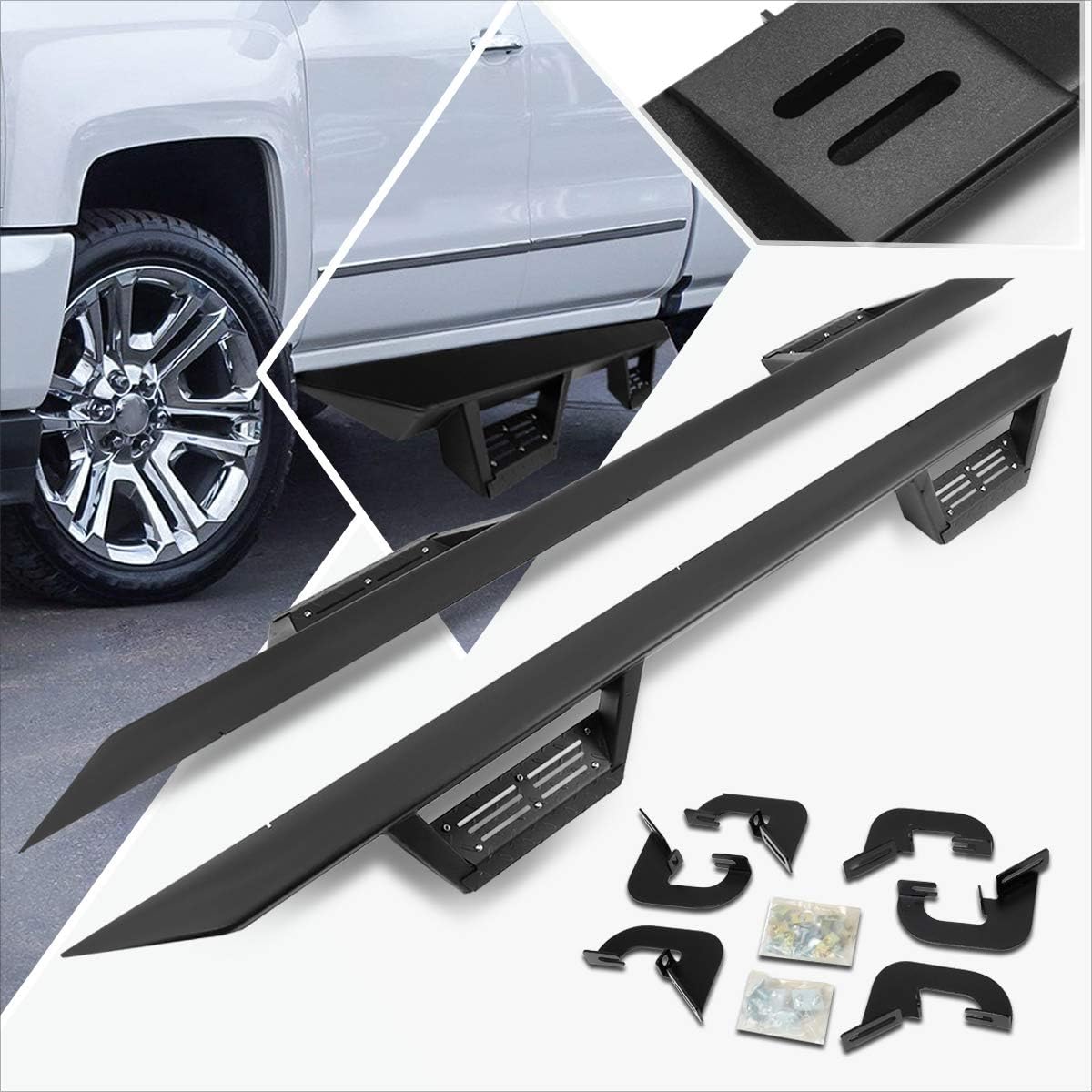 (2Pcs) 3 Inch Black Aluminum Nerf Step Bars Side Steps w/Down Step Pad Compatible with Silverado/Sierra Ext Cab 07-19