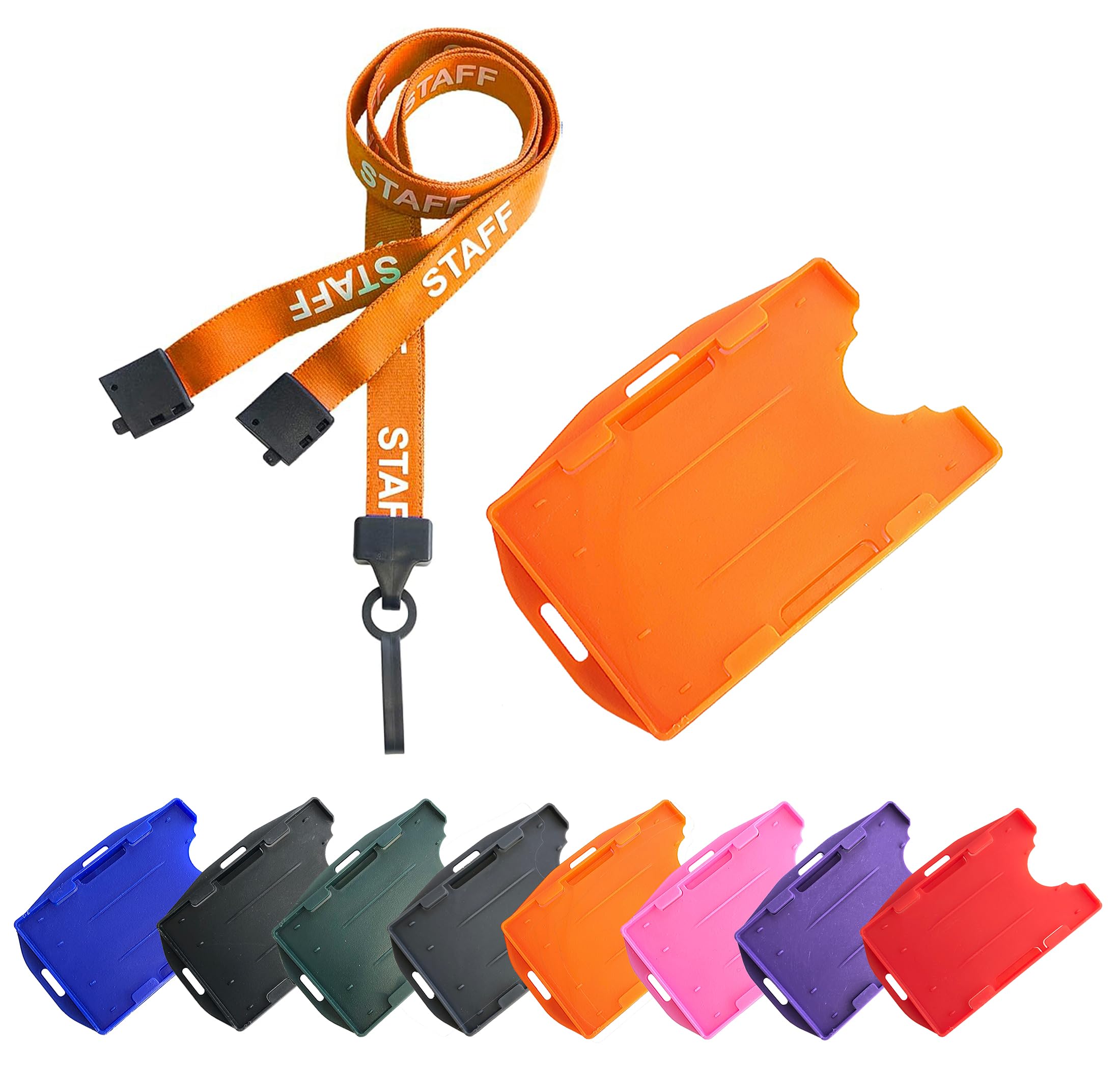 PCL Media ltd® Staff Lanyard with Card Holder & Safety Breakaway Clip with Dual Double Sided ID Card Holder (StaffOrangeDS)