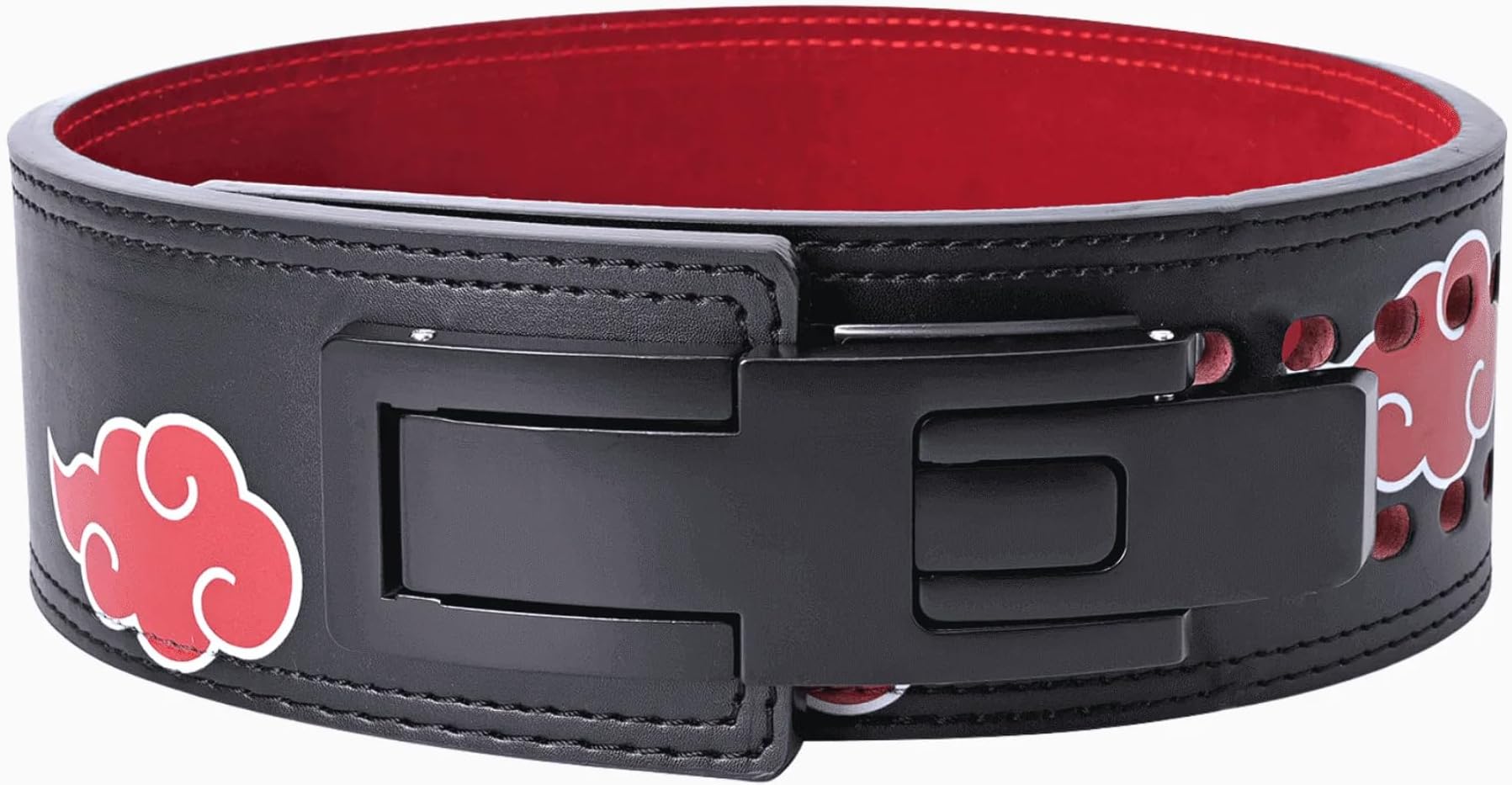 release lever gym lifting belt (red clouds, black) leather with anime design (akatski), adjustable leather powerlifting belts.