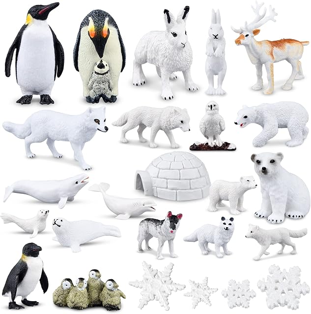 PLULON 25Pcs Winter Animals Figures Toys Ocean Sea Animals Figurines Cake Topper