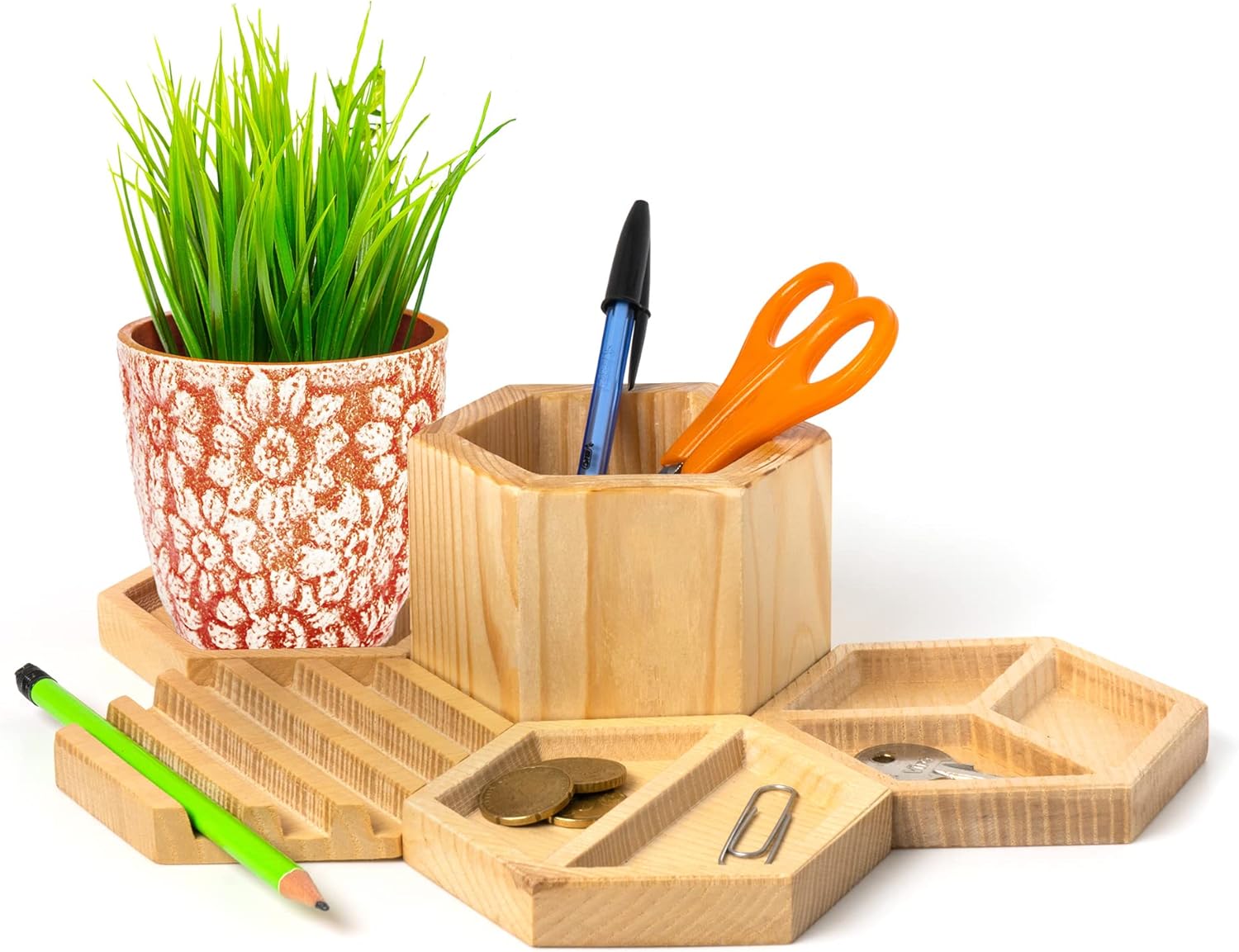 Organizer Da Scrivania In Bambù E ABS - 5 Scomparti Per Penne, Cosmetici E Oggetti Piccoli - Foto 10