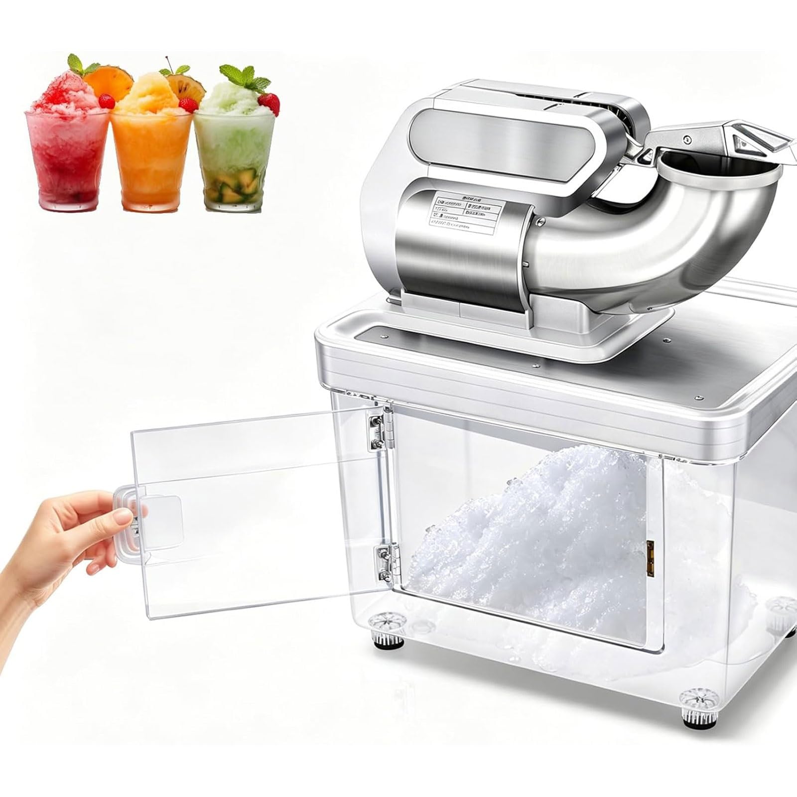 Xnxysmkj Electric Ice Crusher,Automatic Ice Shaver Machine W/8 Gal Storage Bin And Stainless Steel Dual Blades,661Lbs/H,1450Rpm,Commercial Ice Shaved Machine
