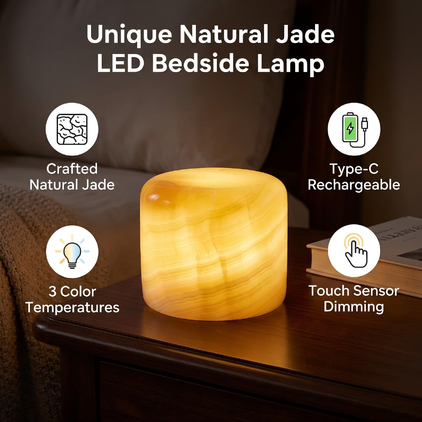 FTVOGUE Jade Tischlampe mit 1200mAh Akku, LED