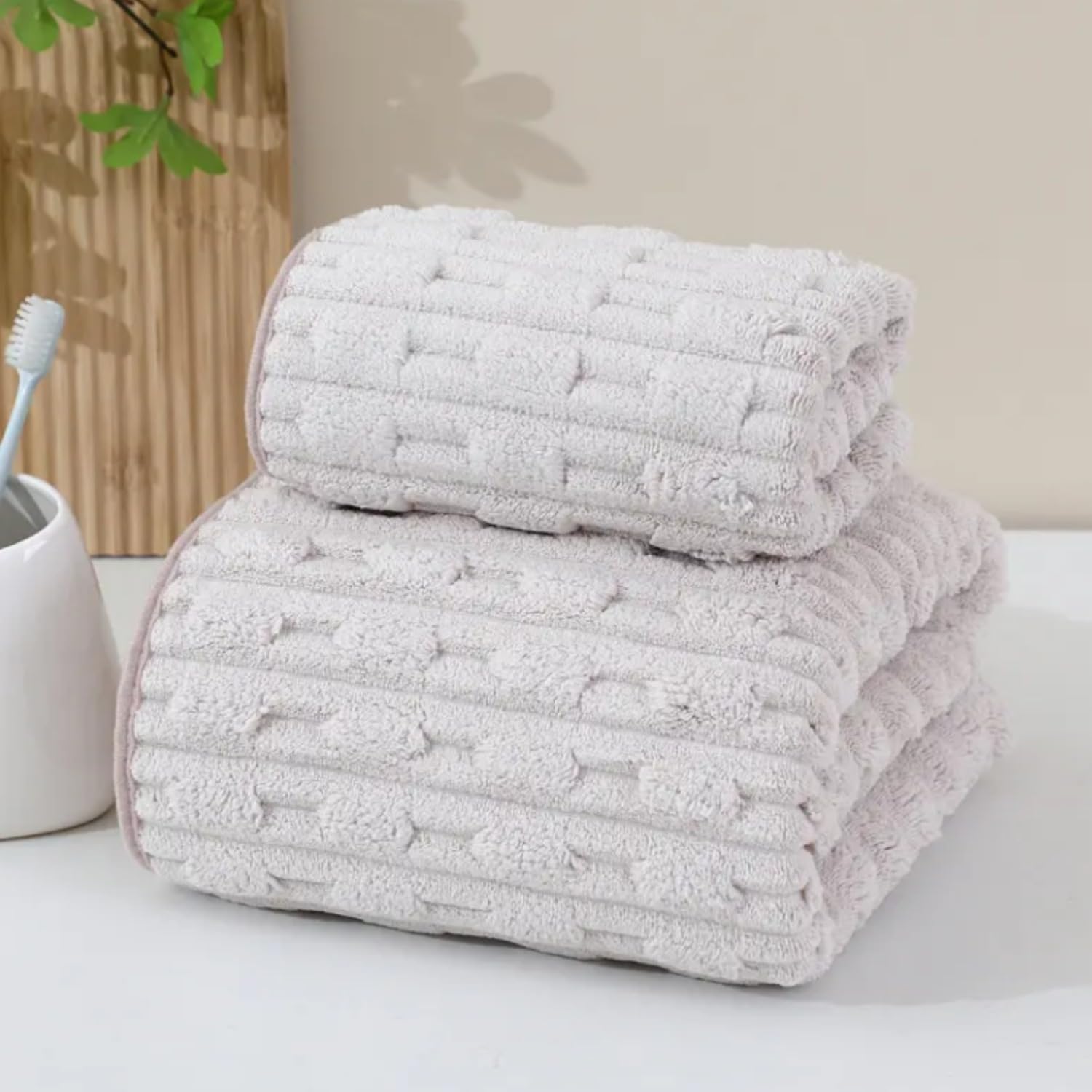HomeCloud Korean Plush Soft & Luxury 400 GSM Pack of of 2 Towel Set with Hanging Loop | 3X Softer Than Cotton Towels | Set of 2 (1 Bath Towel 142x70 + 1 Face Towel 70x35 cm)-image-36