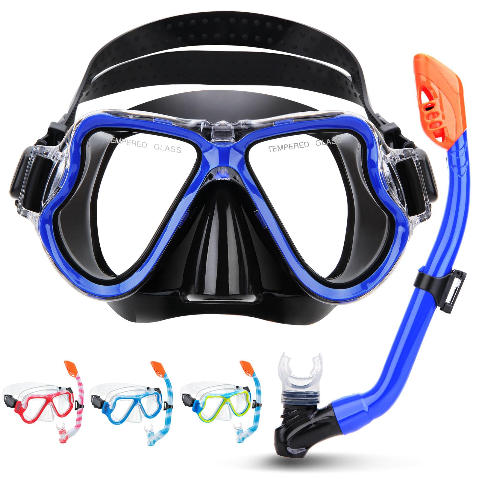 Set da snorkeling per bambini dai 3 ai 14 anni, attrezzatura da snorkeling per bambini con boccaglio Dry Top, anti-perdite, anti-appannamento, vista panoramica, per ragazzi e ragazze