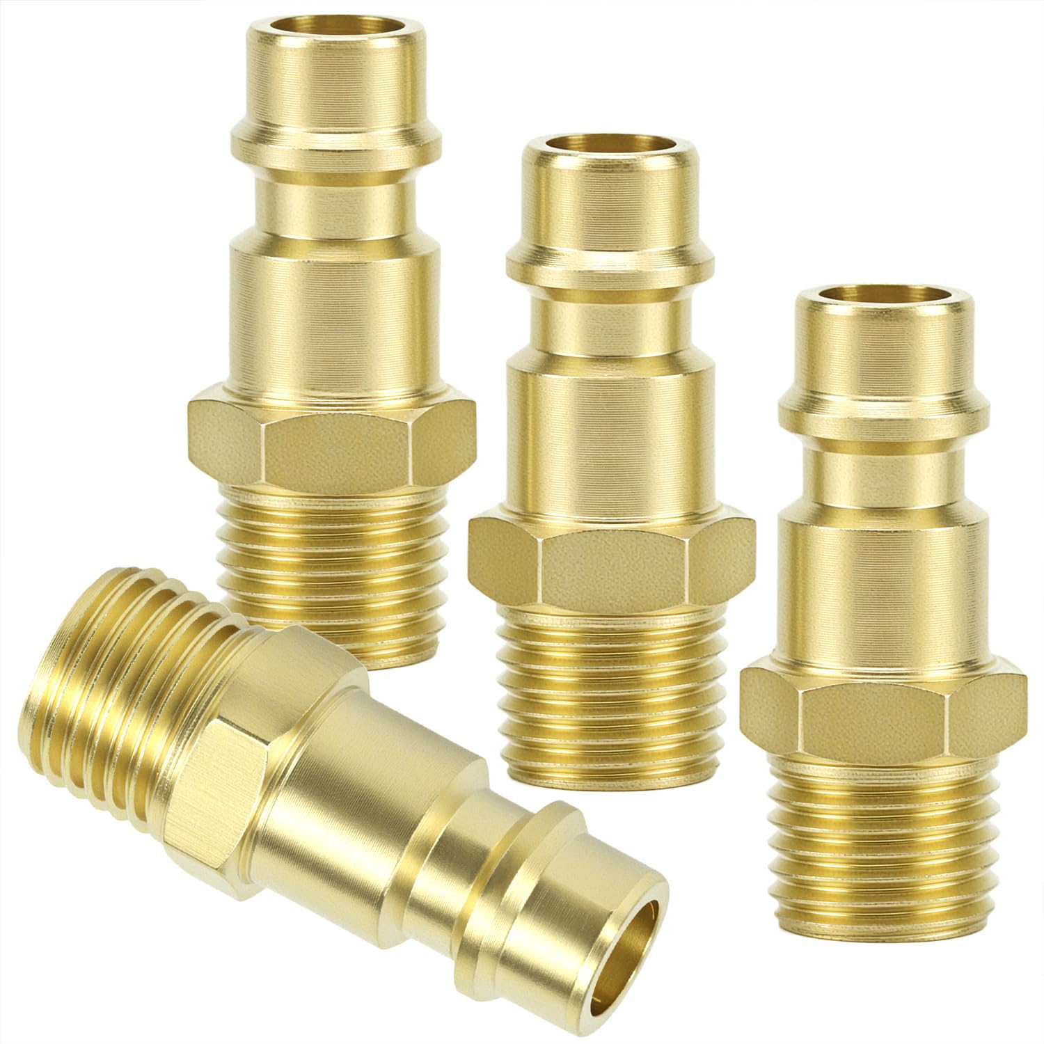 QWORK® 4Pcs Air Line Quick Connector, 1/4BSP Brass Connector Air Hose Compressor Fittings, Quick Release Couplers & Plugs Male