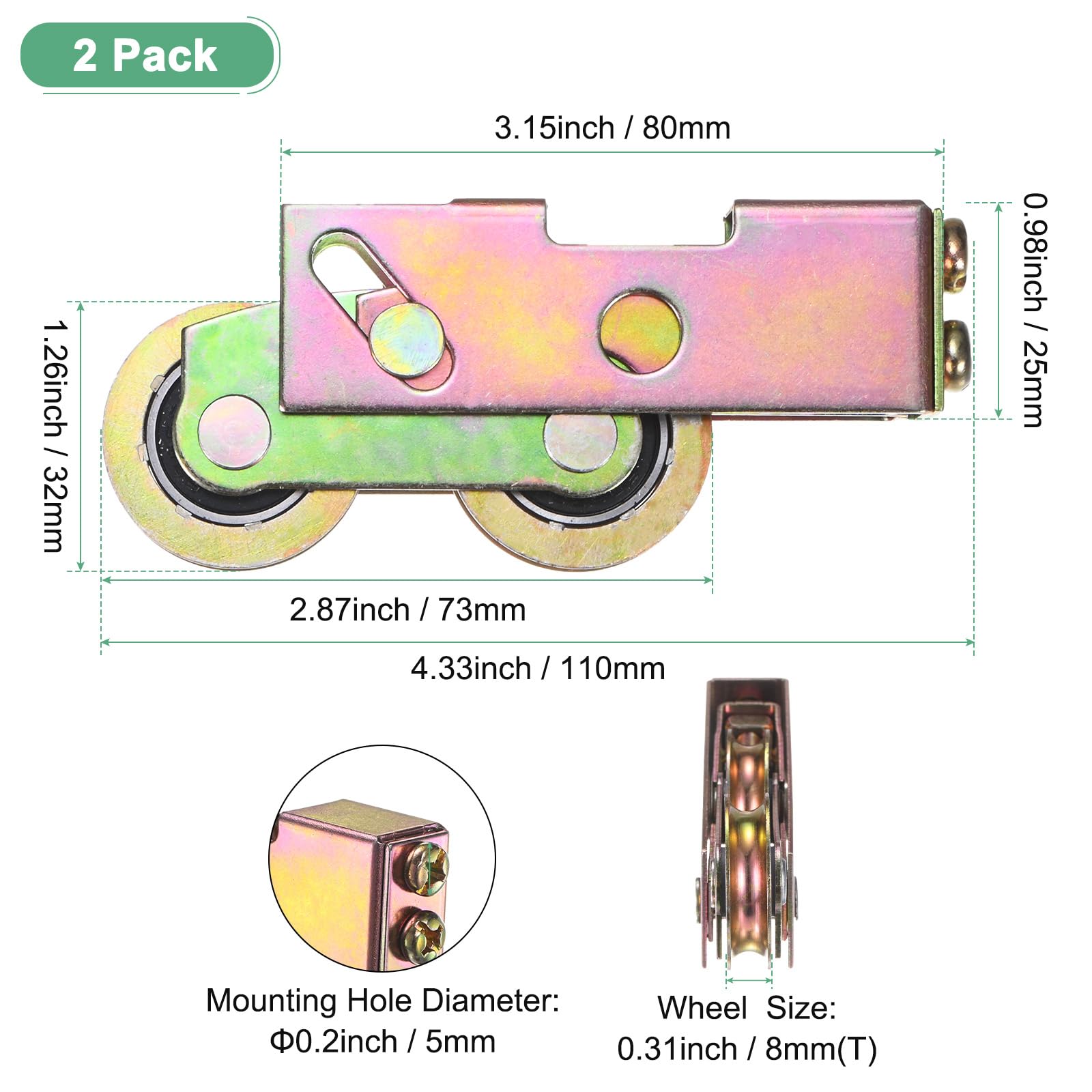 M METERXITY 2-Pack Sliding Patio Door Roller,1-1/4"/32mm Steel Ball Bearing Sturdy Sliding Roller Assembly Adjustable Sliding Door Wheel Replacement for Sliding Door - Image 3