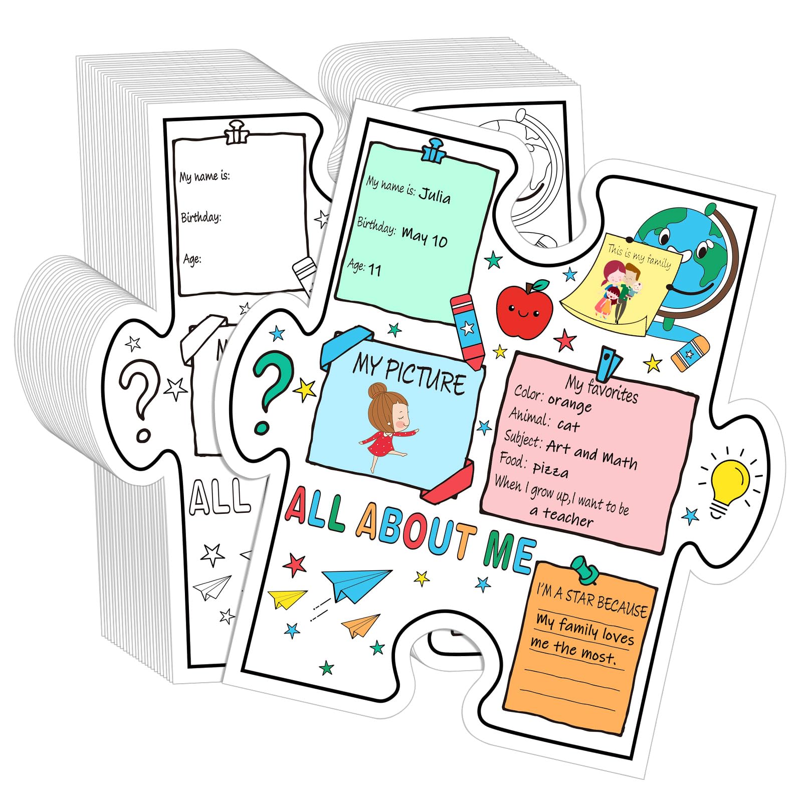 Glenmal 36 Pack All About Me Classroom Posters for Elementary School Students Kids Kindergarten Preschool Supplies Star Student Poster DIY Color Your Own Poster for Teachers Classroom Decorations