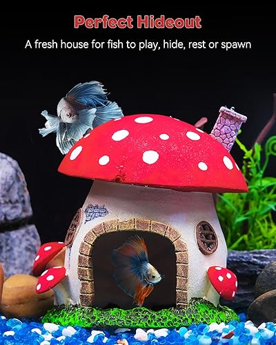 Miniatura 3 de Uniclife Acuario Casa de hongos Decoración de pecera Decoración de cabaña de hongo de cerámica para pecera, paisaje de acuario, escondite,