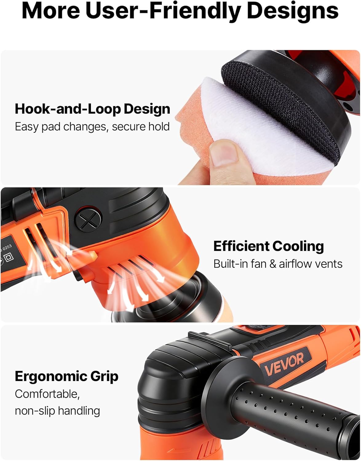 VEVOR Car Buffer Polisher, 1.2"/2"/3" Rotary Polisher Buffer, 600W 6 Variable Speeds 1000-4500RPM Car Polisher Waxer Kit for Cars Detailing, Waxing, Polishing, Scratch Removal