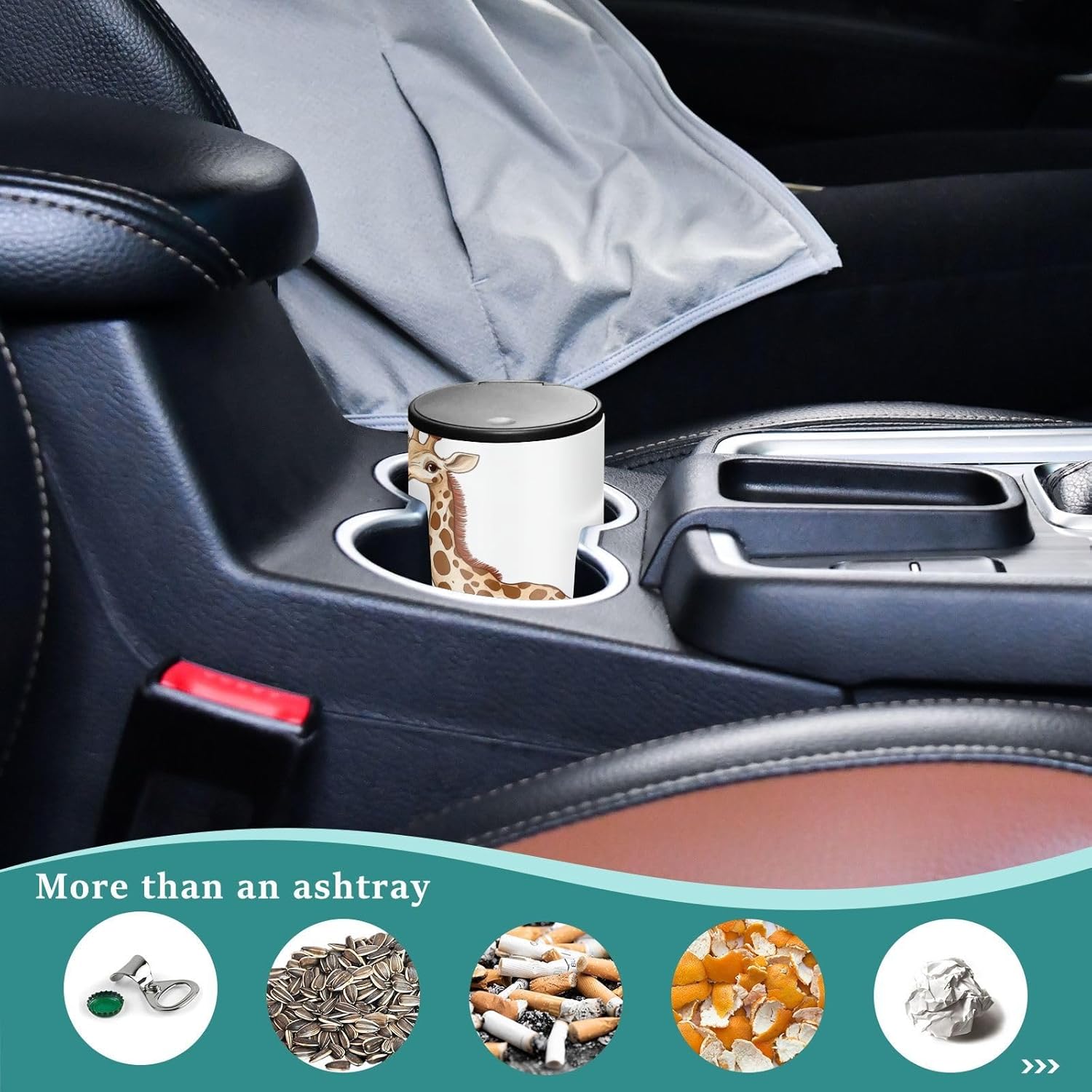 Cartoon Cute Giraffe Brown Decorative Ashtrays For Cigarettes For Car with lid smell proof Stainless Steel Portable Smokeless Cigarettes Butt Container Ash Trays With Covers Outdoor for Car