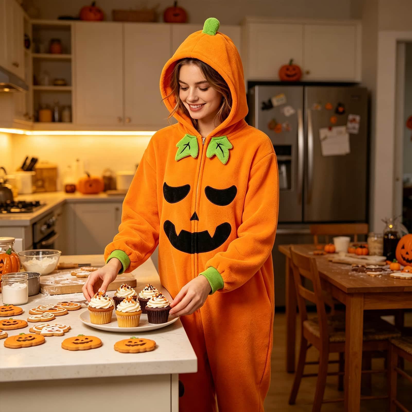 Tuta intera per Halloween, con cappuccio, per adulti, in peluche, comoda | Tuta intera oversize per bambini, adulti, donne, uomini, feste di Natale, palcoscenico, feste in maschera, casa