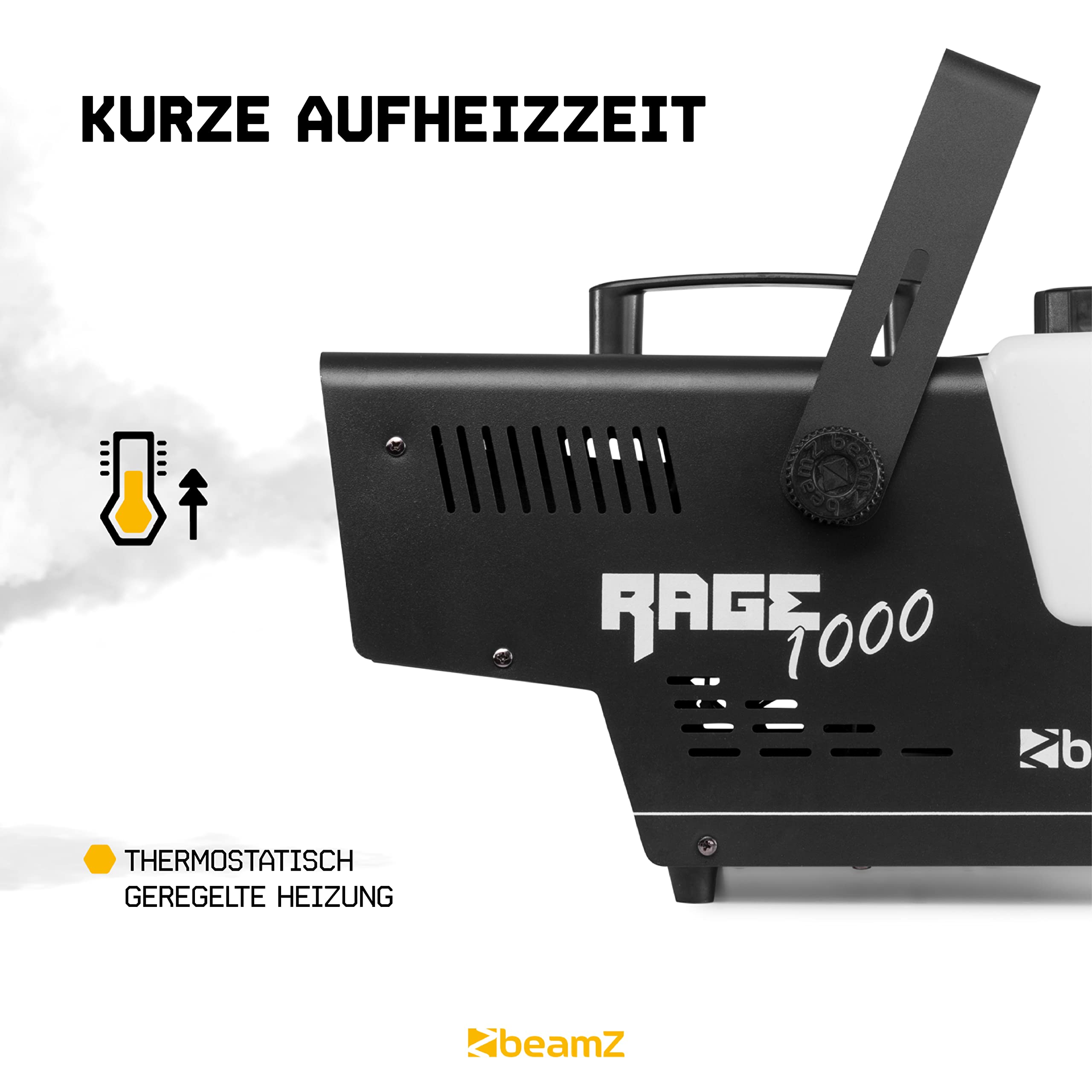 BeamZ RAGE1000 Nebelmaschine mit Flüssigkeit, 5 Liter Inkl., 1000 Watt Fogger, 2x Fernbedienung, Smoke Machine mit 2L Tank, Fog Machine für Party, Hochzeit, Events, Halloween