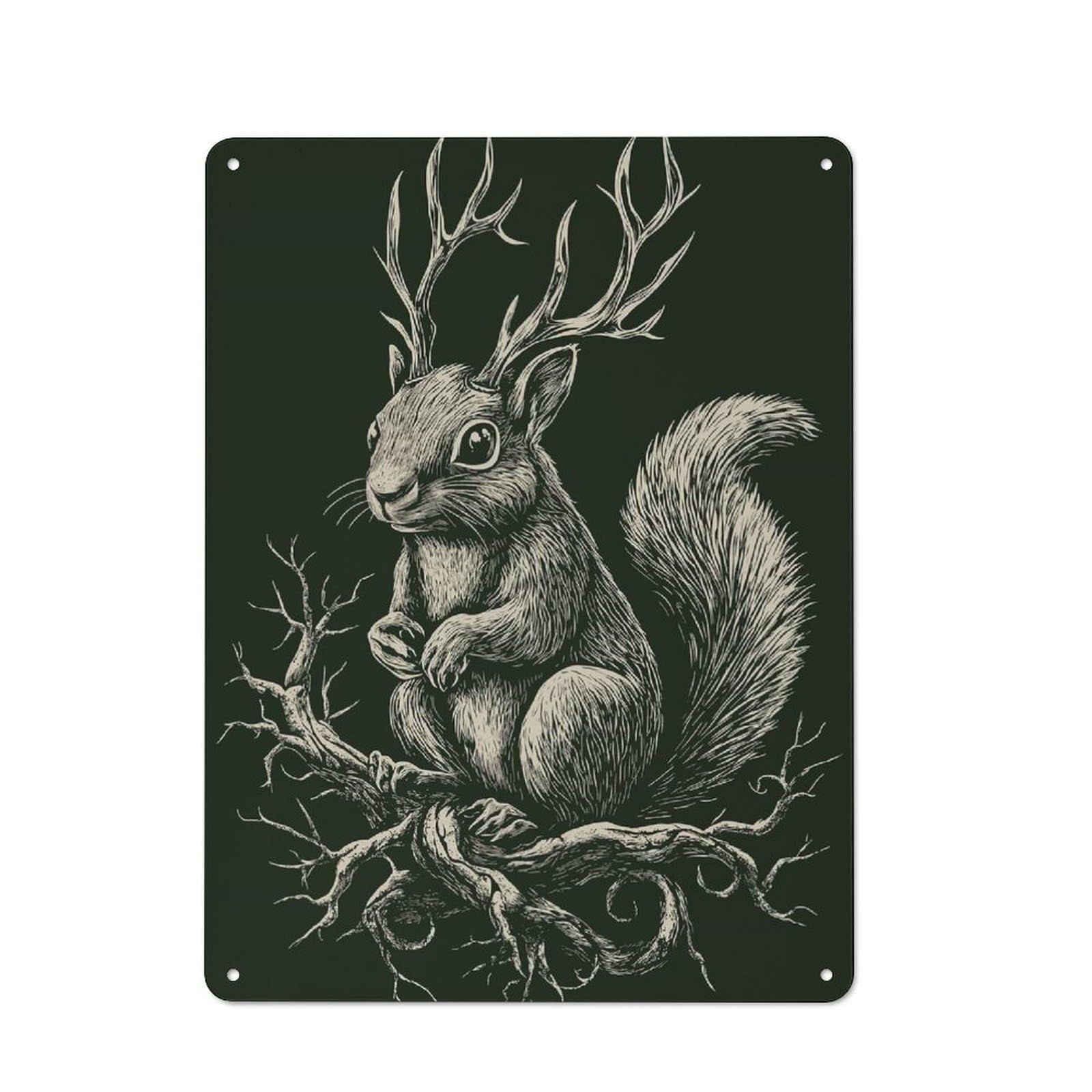 Junmoney Gothic Squirrel With Antlers Vintage Metal Sign 40X30cm For Man Cave Or Games Room, For Kitchen, Dining Room And Home Bar Wall Decor