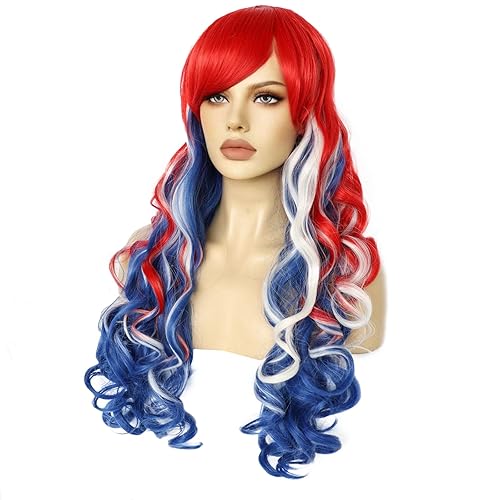 Miniatura 10 de ANOGOL Gorra de pelo  peluca de degradado amarillo verde azul peluca larga ondulada para niñas peluca de cosplay con flequillo peluca de Lolita para