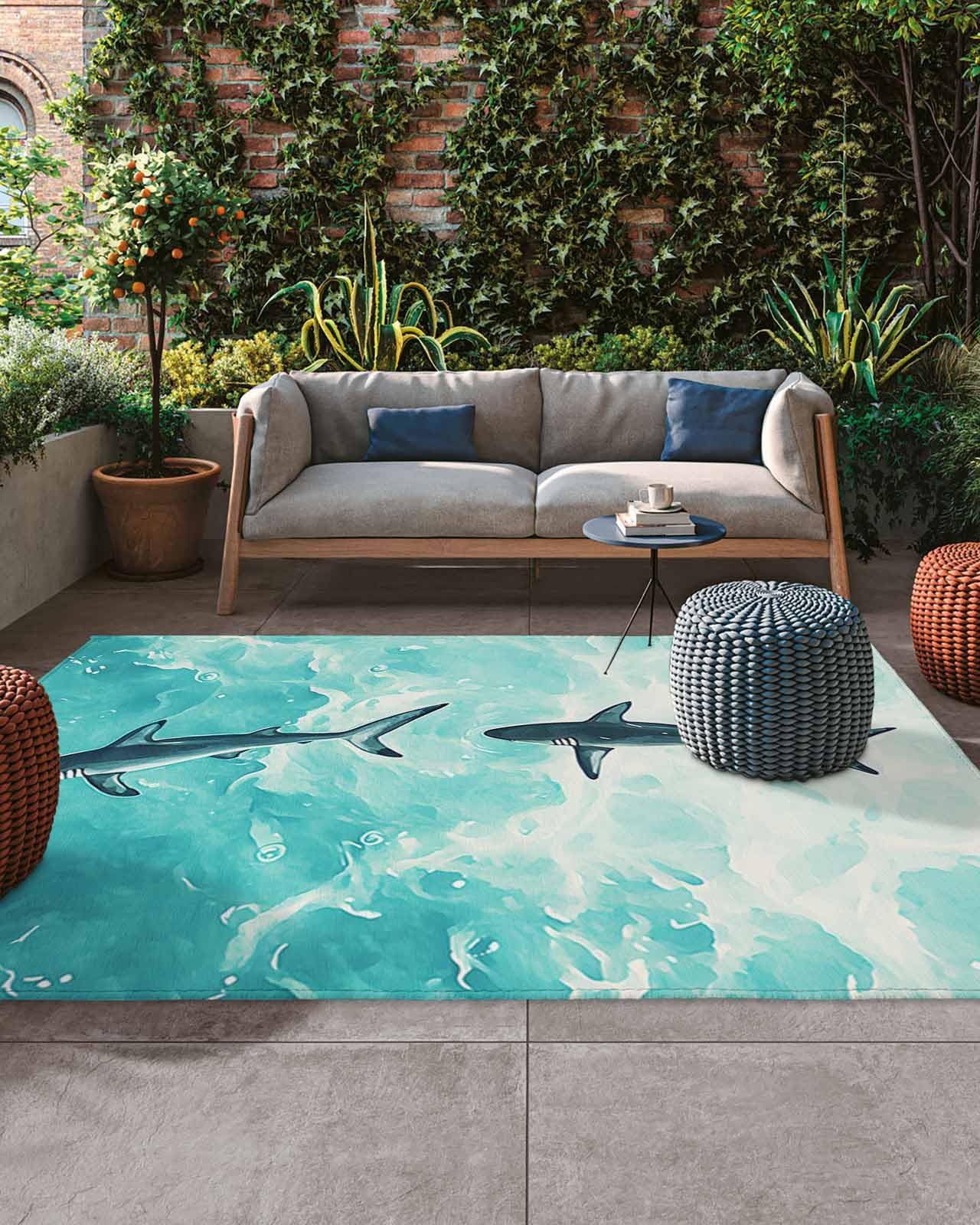 Amazon.com: 6'x9' Outdoor Rug for Patio, Summer Ocean Waves Blue