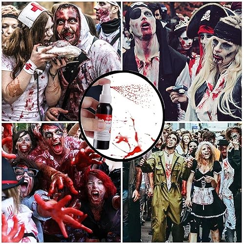Miniatura 7 de Go Ho Sangre falsa lavable (2.1 onzas), spray de sangre falsa para Halloween, gotas de sangre para ojos, pintura corporal, sangre falsa para ropa y