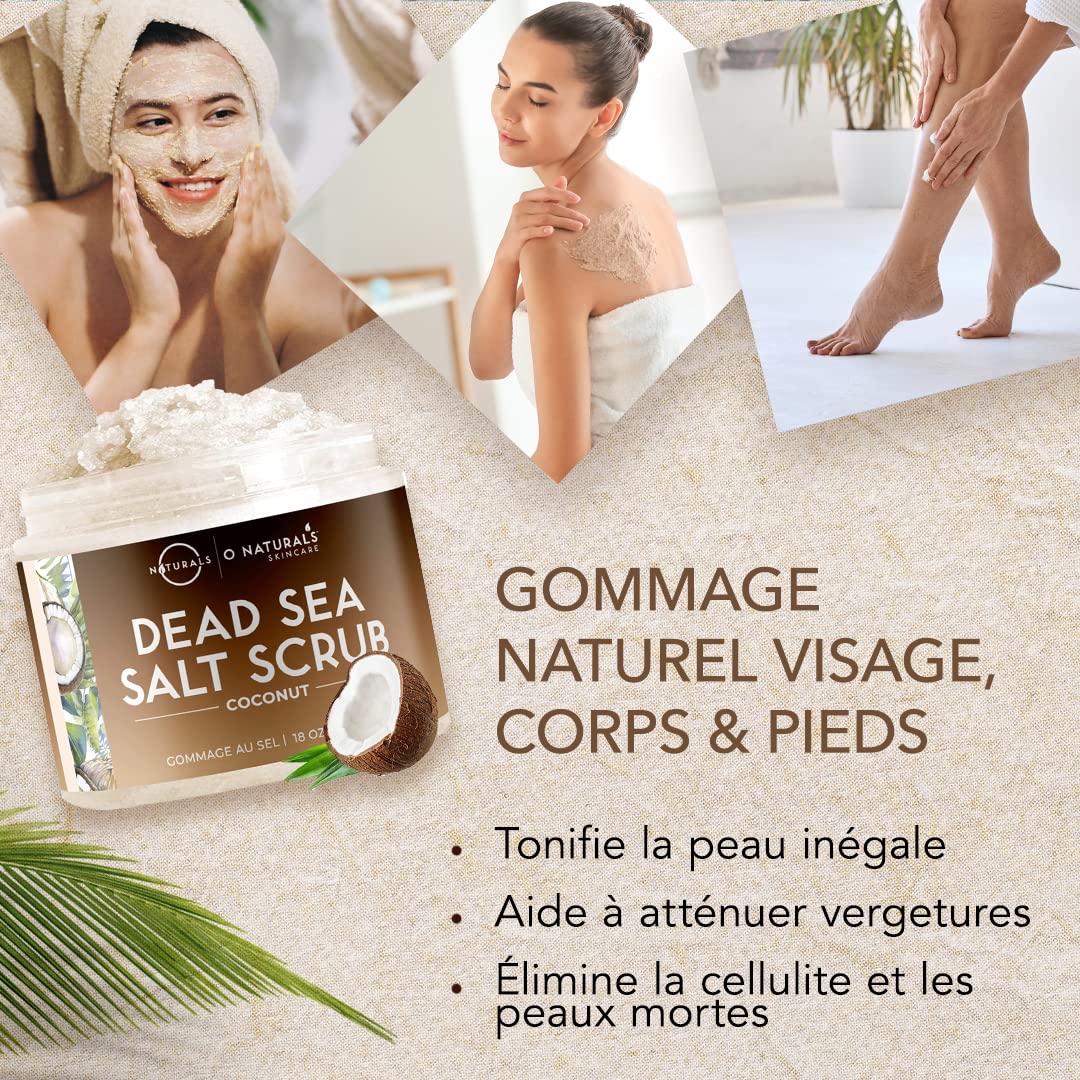 O Naturals 500 g Gommage ultra-hydratant à la noix de coco et au sel de la mer Morte - Gommage Exfoliant lissant pour le corps