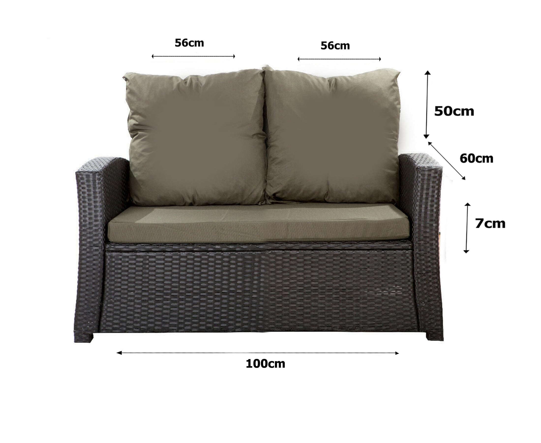 Juego de cojines de jardín de ratán de 4 a 5 plazas, para sofá, mecedora y salón, cómodos para interior y exterior, poliéster – Impermeable (verde, 110 x 60 x 50 / 2 x 50 x 56)