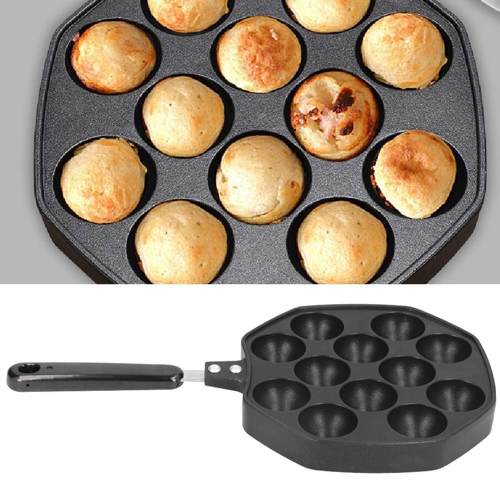 Fdit Aluminium Takoyaki-Pfanne, 34x18x2.5cm 12 Hohlräume Oktopus Kugeln Maker Oktopus-Kugeln Eierpuffer-Backform Werkzeuge für das Kochen zu Hause