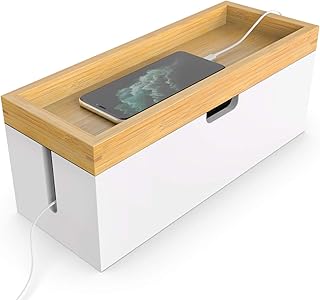 صندوق تنظيم الكيبلات من الخيزران منظم للكابلات لاخفاء الاسلاك والكابلات حامل اسلاك خشب بني