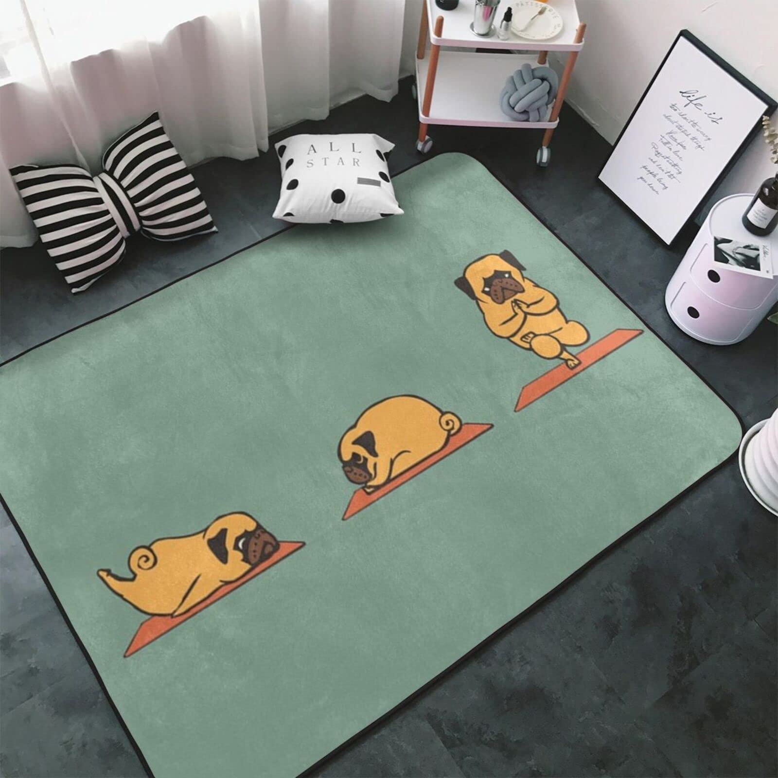 Tapis moderne imprimé carlin de yoga 150 x 100 cm - Flanelle antidérapante tapis de sol tapis