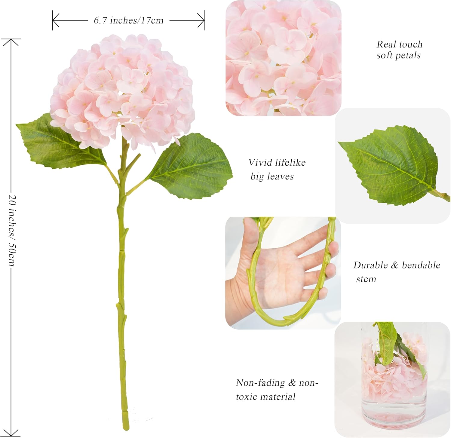 4 Pcs Fake Hydrangeas, 20'' Tall Large Bloom Latex Hydrangea Real Touch Faux Lifelike Silk Flowers Bouquet for Vase Filler Home Office Wedding Party Decor, DIY Floral Arrangement, Centerpieces - Image 6