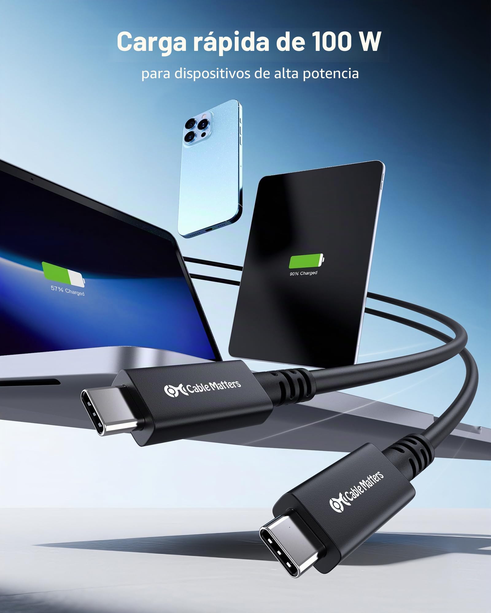Cable Matters 40Gbps 100 W Cable USB4 Activo, 8K, 3m | Thunderbolt 4/3, USB-C para VR Headset, Dockingstationen, MacBook, DELL XPS, Surface Pro y más