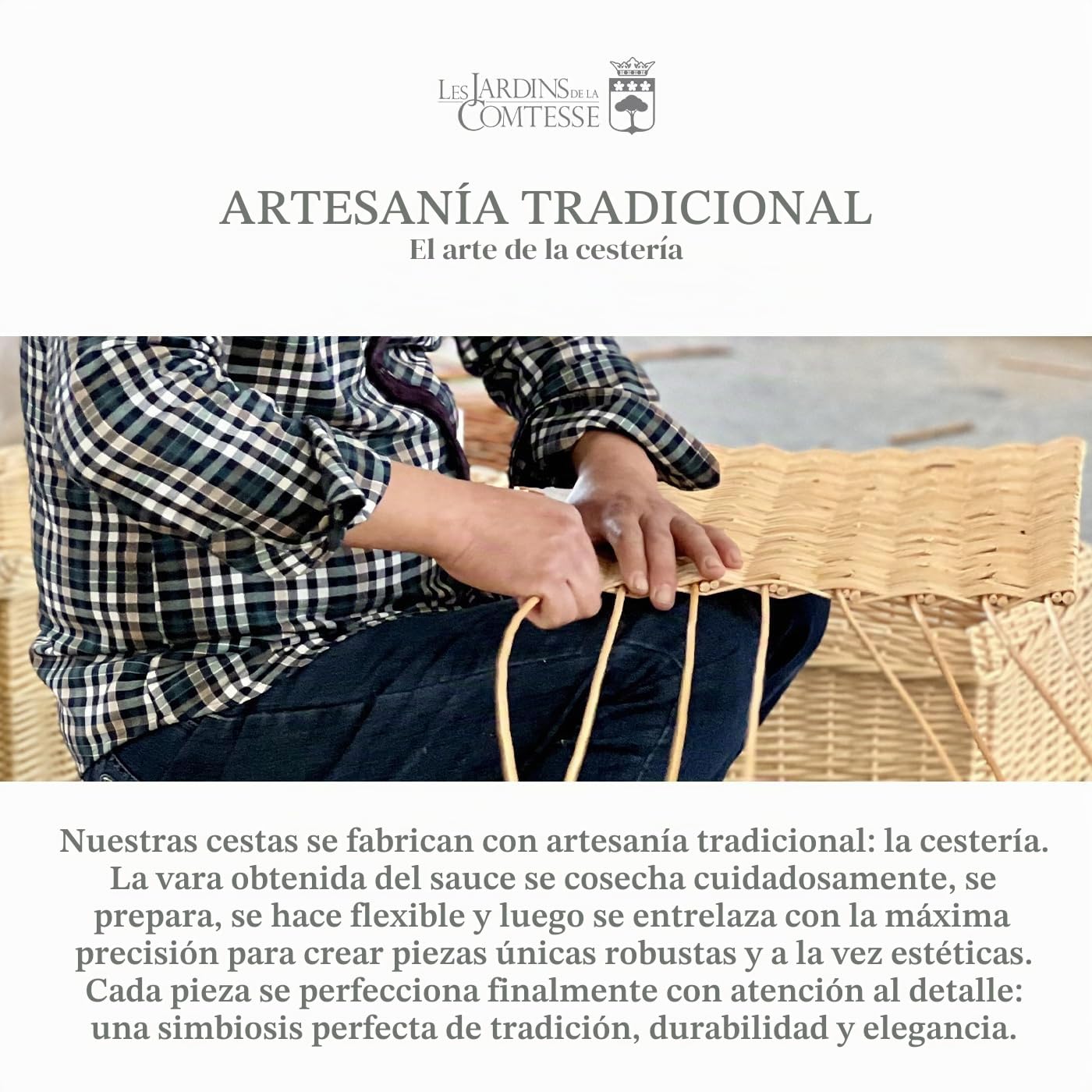 Les Jardins de la Comtesse - Cesta de Picnic Opera en Mimbre - Completa/4 Personas - Compartimiento Isotérmico Extraíble - Platos de Cerámica/Copas de Vino en Cristal - Tejido Beige - 47 x 30 x 30 cm