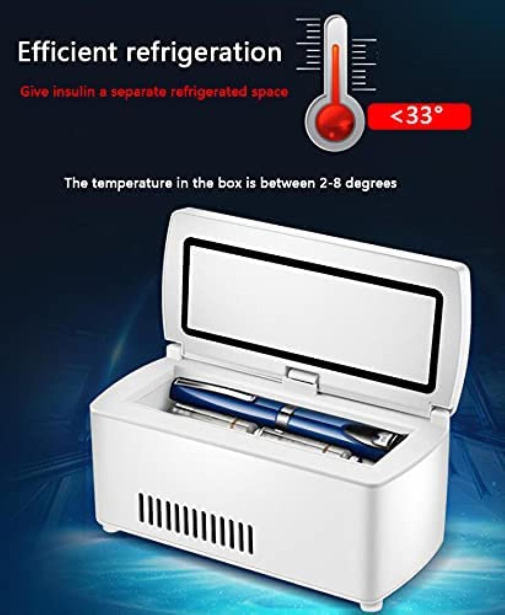 Insulin Cool Box, Portable Electric Cool Box for Car Thermostat 2-8 Degrees with Insulin, for Interferon, Growth Hormone, Vaccine, Eye Drops, Summer Travel, Work, B-Singlebattery