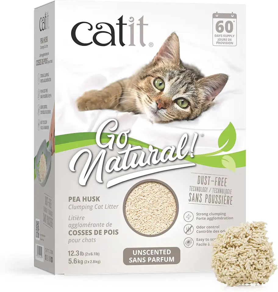 Catit Go Natural Pea Husk Clumping Cat Litter, Unscented, 5.6 kg, Dust Free & Lightweight Cat Litter, Easy to Scoop, Litiere Pour Chat