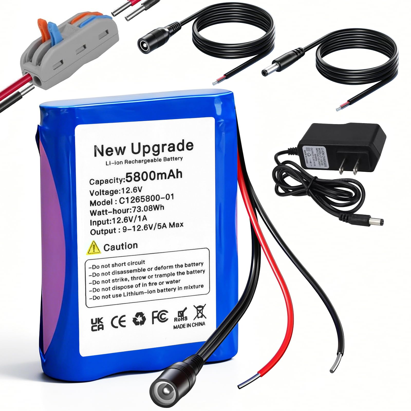 12.6V 5800mAh Lithium-ionen akku mit ladegerät & 2 Verbindungslinie für Solar Panel, Radio, Kameras, Camcorder, Elektronische Orgel, DIY Leselampe, Teleskopen, Sonar, Signalwerkzeug
