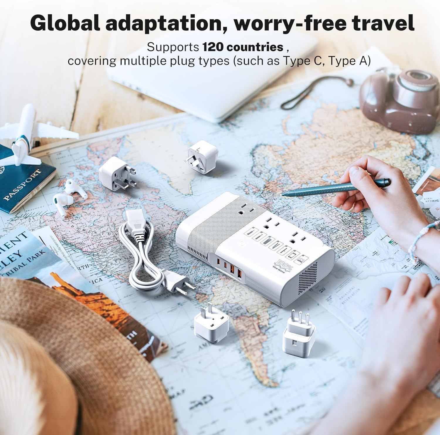 DOACE 500W Travel Adapter Voltage Converter, 220V to 110V Pure Sine Wave Step-Down Transformer for Europe UK AU Travel, for Hair Straighteners, Cameras & Devices