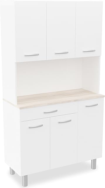Demeyere 306687 "Pasta" 6-Door 1-Drawer Kitchen Sideboard, Wood, White/Acacia -31.5x101x42.3 cm
