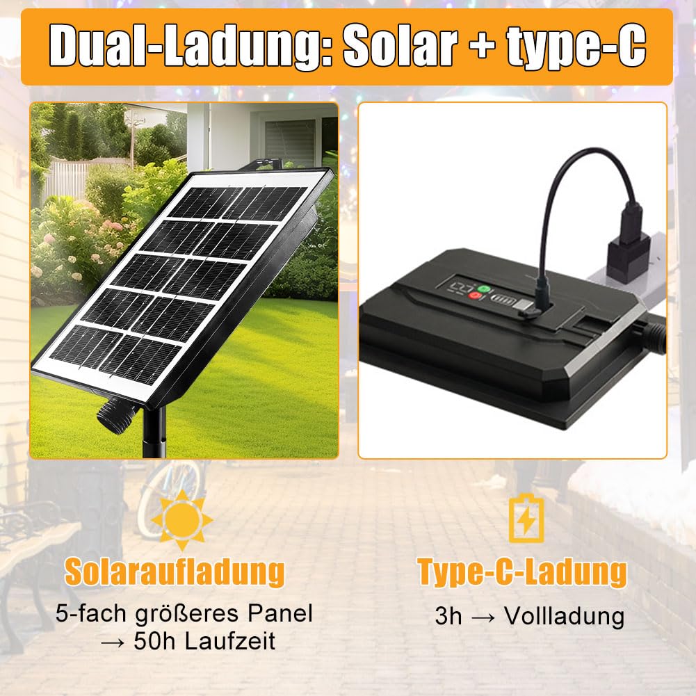 2400mAh Akku Solar Joycabin Solarpanel-Ersatz 2400mAh Für Lichterketten – Mit Fernbedienung, 8 Modi, Dimmbar, IP65 Wasserdicht, Für Außen & Innen