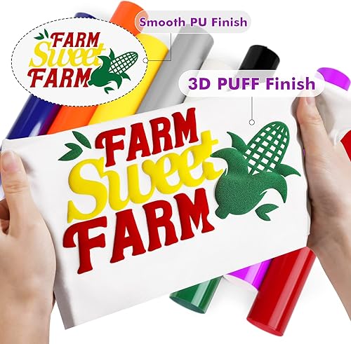 Miniatura 3 de Gatichetta Vinilo de transferencia de calor de 10 x 20 pies, prensa de calor 3D Puff HTV para planchar sobre vinilo espumoso HTV para camisetas,