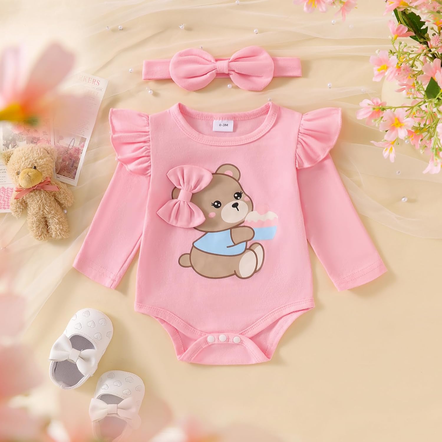 Baby Girl Clothes Newborn Girl Long Sleeves Romper Pants Headband Set Infant Outfits 3Pcs Spring Clothing - Image 3