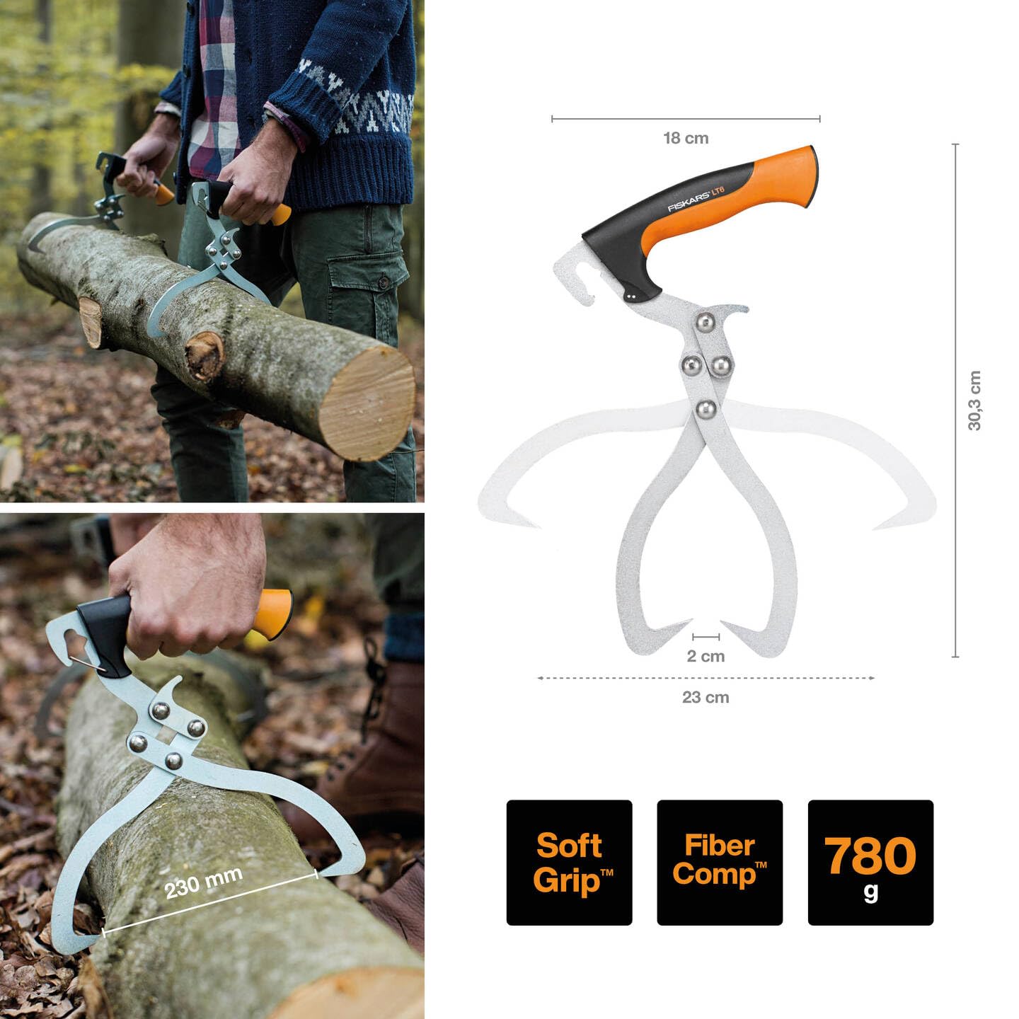 Fiskars Handpackzange zur Holzbearbeitung, Inklusive Köcher, Maulöffnung 23,5 cm, Schwarz/Orange, WoodXpert, 1003625