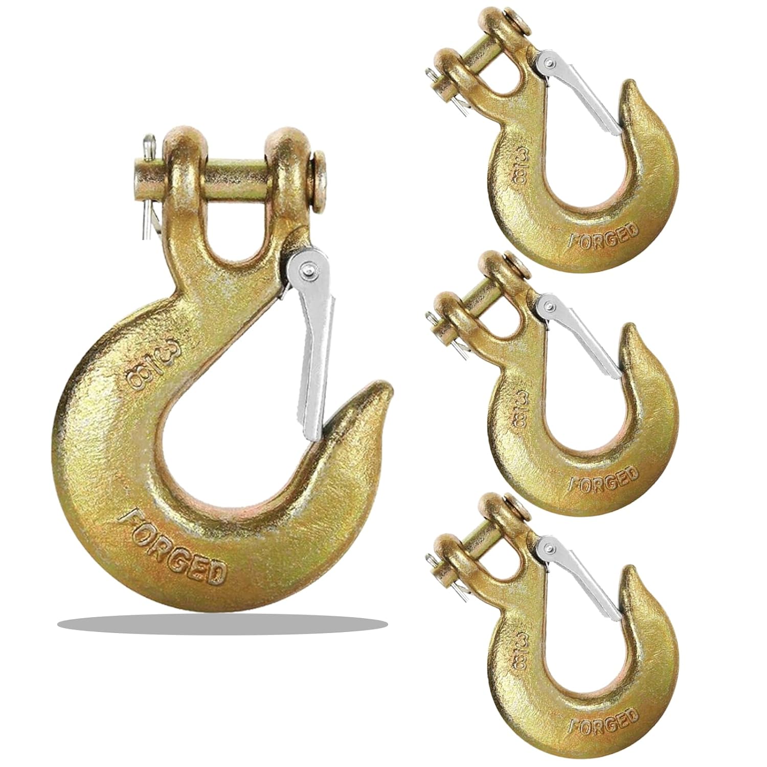 3/8" Heavy Duty Slip Hook, 4 PackGrade 70 Forged Steel Clevis Chain Hook with Safety Latch for Trailer Truck Transport Chain, 18,000 Lbs Working Load Limit, Trailer Safety Hooks, Tow Hook