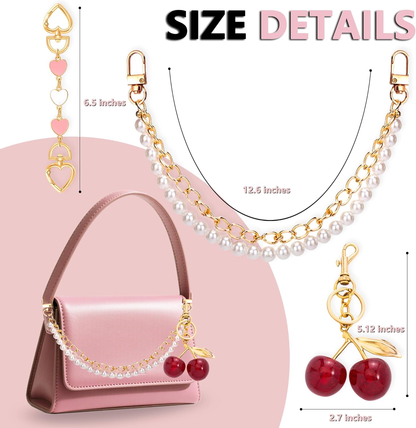 1-3PCS Bags Metal Handbag Straps Chains Tote Shoulder Bags Belt Chain Heart Purse Accessories Decorative Handbags Purse Charms for Womens Girls - Image 5