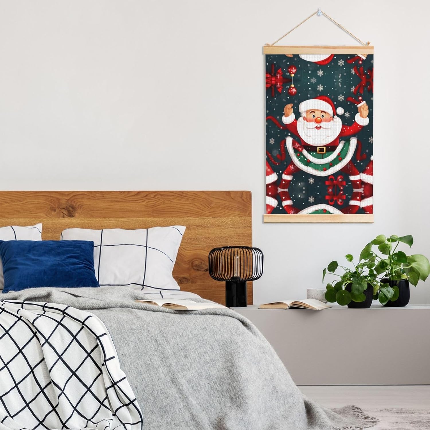 Merry Christmas Santa Claus Print Poster Hanger,Hanging Poster, Poster Frame,Wood Poster Hanger, For Wall Hanging