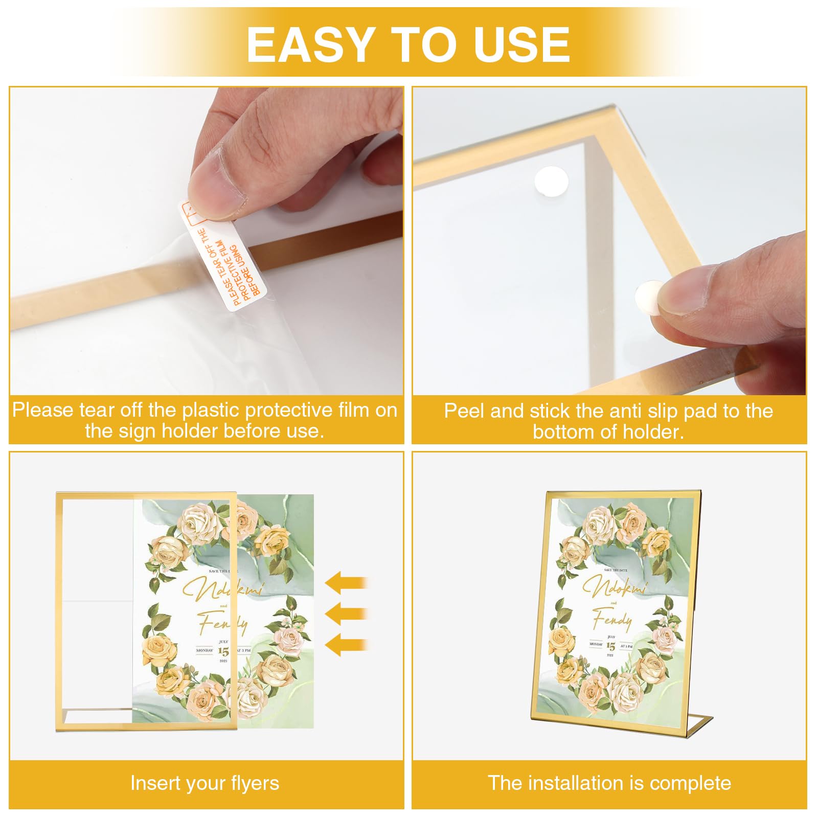 EHWINE 12 Pack Acrylic Sign Holder 4 X 6, Double Sided Gold Picture Frame Stand Up Table Top Sign Holders Clear Display Stand Menu Flyer Holder For Wedding Party P 154585382 - View #14