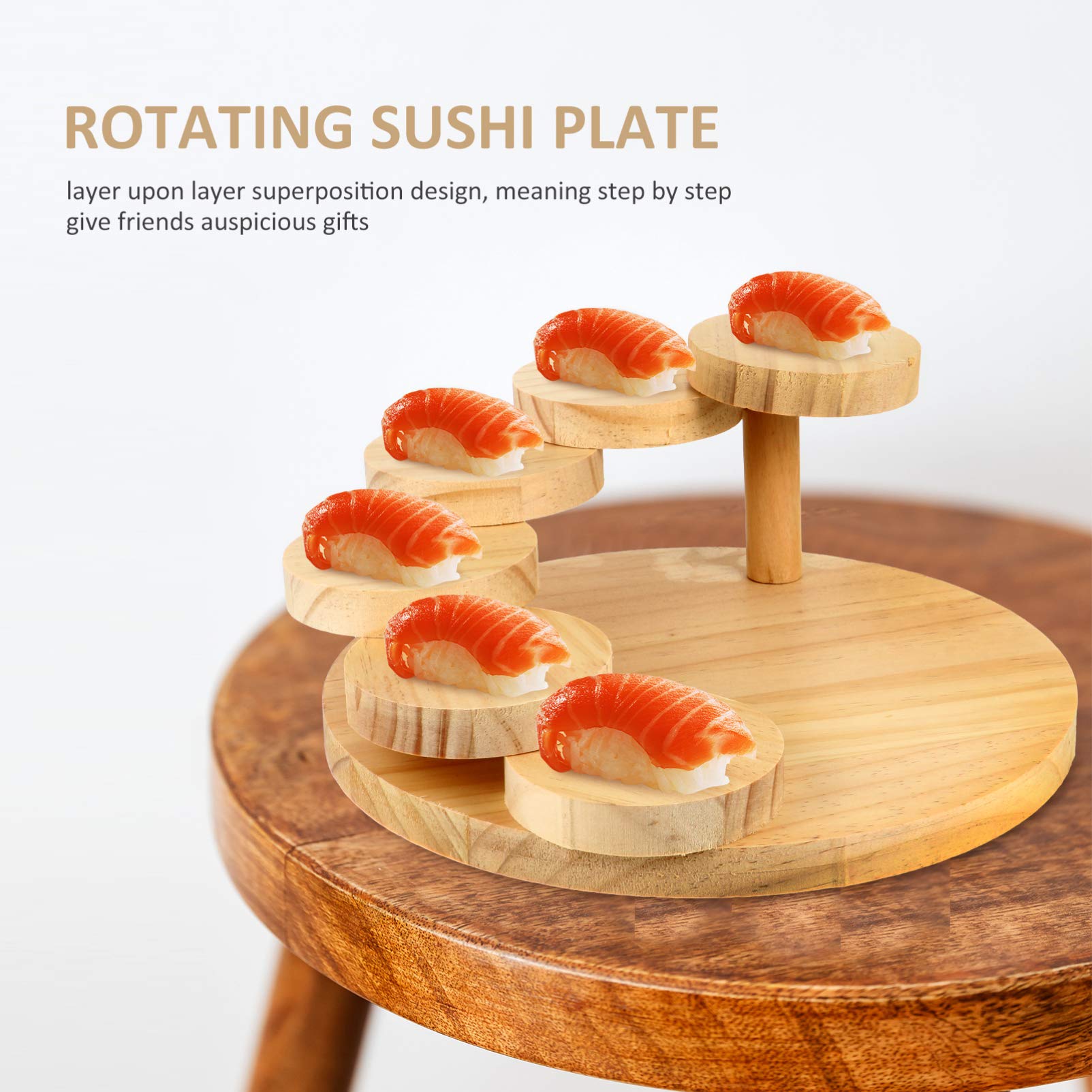 Housoutil Stairs Meat Plate Kitchen Sushi Plate, Rotating Wooden Sashimi Plate Tray Sushi Board Table Decoration, Serving Tray Sushi Plate Tableware for Home Restaurant Bar Rotating Steps Sushi Tray
